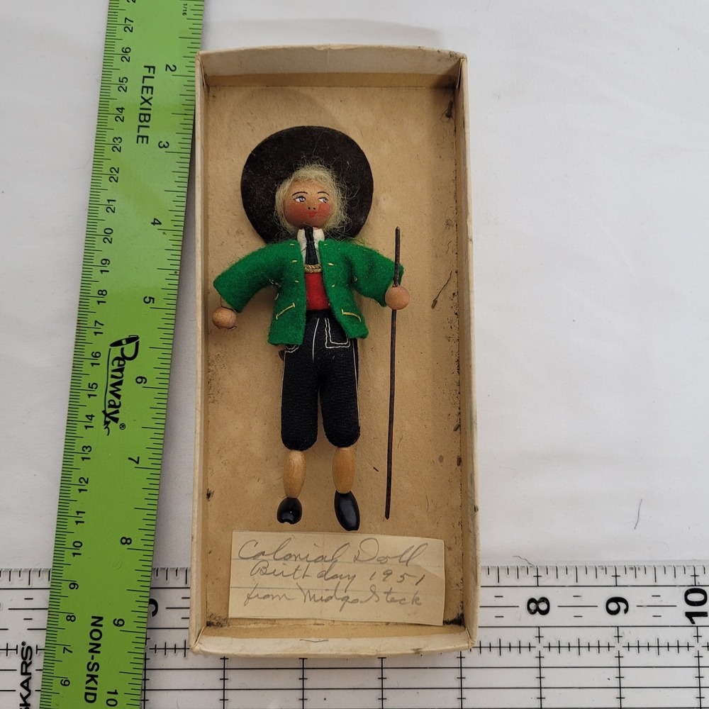 Vintage 1951 Midge Steck Colonial Wooden Doll Alpine Folk Art Figure with Box